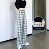 Damenhose Hose Frau Karierte Kleidung Lose Damen Elastische Taille Breites Bein Baggy Hohe Qualität Harajuku Klassisch Nylon Original 90er Jahre G