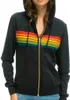 Womens Hoodies Fashion Sweatshirts Oversized Jacket Rainbow Stripe Long Sleeve Tops Zipper Pocket Casual Coat