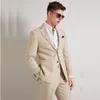 Men's Suits STEVDITG Notch Lapel Single Breasted Beige 2 Piece Jacket Pants Slim Fit Elegant Formal Wedding Outfits Customized