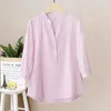 Insta Half Sleeve Elegant Shirt White Pink Button Vintage Blus Stand Collar Ladies Cotton Female S3XL 240102