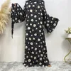 Etnik Giyim Yaz Kadın Bohemian Maxi Elbise Çiçek Baskı Baskı Saten Moda Abaya İslami Kıyafetler Müslüman Suudi Arabistan Gevşek Uzun