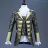 Men's Suits Elegant Vintage Royal Men 3-piece Suit Court Dress Gold And Blue Red Stage Costume Christmas Theater Drama Outfit