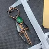 Hanger Kettingen Retro Stijl Antiek Koper Glas Platte Pijl Met Groene Jade Kralen Healing Crystal Bronze Bedels Voor Ketting Diy Maken