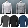 T-shirt da uomo Collo alto Camicia con fondo Tinta unita Stretch Autunno/inverno T-shirt a maniche lunghe Dolcevita caldo Sottile Slim Fit per uomo