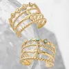 Klusterringar boho vintage justerbar ring rostfritt stål för kvinnor designer turkosa ihåliga breda trender 2024 guldpläterade smycken