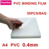 50PCLOlot PVC Film wiążący A4 210x297mm Dostawcy maszyny do wiązania grzebienia 04 mm przezroczyste pokrywy 240102