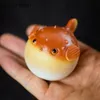 Yixing violet argile thé animal de compagnie à la main pufferfish statue ornements animal thé figurine sculpture artisanat chinois service à thé décors art 240103