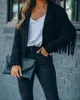 Vestes Femmes Manteau Cardigan Crop Femmes Frangé Y2K Tops Hem Tassel E-Girl Motor Biker Veste en cuir en daim 90S Vintage Streetwear