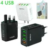 4USB Multi-Port Quick Charger 5.1A Wall Adapter USB-gränssnitt för iPhone Samsung Smart Phone EU/US/UK Adapted