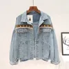 Printemps lâche Vintage ethnique broderie gland Jeans veste femmes effiloché bleu Denim veste à manches longues vêtements d'extérieur décontractés 240103