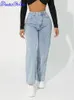 Jeans denimcolab 2023 Yeni yüksek bel düz bacak kot pantolon kadın basit stil gündelik pamuk kot pantolon bayanlar gevşek sokak kıyafeti kot pantolon