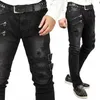 Fermeture éclair décoration Slim Fit Biker Jeans hommes coton extensible déchiré maigre haute qualité Hip Hop noir surdimensionné Denim pantalon 240102