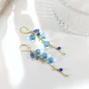 Orecchini pendenti Lii Ji Kyanite Peridot con gioielli fatti a mano in pietra naturale riempita di oro 14 carati di cristallo blu