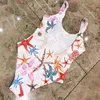 Fashion Print Sling Bathing Suit Women Padded One Piece Swimwear Summer Beach Vacation Backless Biquinis Slim Swimsuit