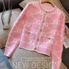 Women's o-neck long sleeve logo letter jacquard single breasted sweet pink color knitted sweater cardigan SML