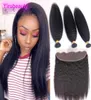 Indian Virgin Raw Hair Kinky Straight 3 Bunds With Lace Frontal 13 By 4 Lace Size Hushårförlängningar 13x4 Frontals7307485