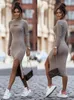 Pullover Knitted Dress Women's Elegant Casual High Necklace Knitted Cardigan Sweater Autumn and Winter Plus Size Frock 2 50