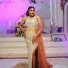 Partykleider Arabisch Aso Ebi Plus Size Prom Gold Spitze Meerjungfrau Abendkleider mit seitlich geteiltem Tüll Sweep Zug Formelles Kleid 2024