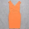 Lässige Kleider Mode Sleveless Damen Verbandkleid Orange Weiß Sexy V-Ausschnitt Rückenfrei Figurbetont Promi Abend Party Club Vestidos