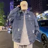 S-3XL Denim Ceketler Erkekler Sonbahar Hip Hop Amerikan Tarzını Engelleme Günlük Yıpranmış Kişilik Gençlik Yakışıklı Kapan Giyim 240103