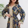 Roupas étnicas Marroquino Caftan Vestido Abaya para Mulheres Muçulmanas Robe Solto Encaixe V-Pescoço Dubai Turquia Longo