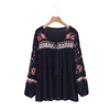 Spring Autumn Fashion Ethnic V Neck Viscose Floral Embroidery Blouse Women Long Sleeve Pullover Shirts Blouses Tops 240102