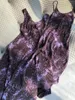 Abiti casual da donna Retro Purple Leopard Print Deep V Tank 2024 Fashion Summer Ladies senza maniche Slim Silk Mid-Length Dress