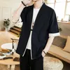 Jaquetas masculinas 2024 Homens Jaqueta de Linho de Algodão China Estilo Kongfu Casaco Masculino Solto Kimono Cardigan Overcoat Ponto Aberto Windbreaker 5XL