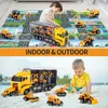 Temi Big Container Transporter Playset med Play Mat 6pcs Mini Engineering Vehicle Car Model Toys for Kids Boys Gifts 240103