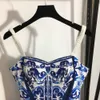 Damen Tanks Camis Shenzhen Nanyou Freizeit Mode Tragen Blau Weiß Porzellan Print BH Sling Kleid