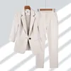 2023 Giacca estiva sottile Blazer Casual Pantaloni larghi a due pezzi Set da donna elegante Abiti da ufficio Abbigliamento da lavoro 240102