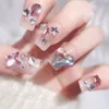 Faux ongles couleur chair pour femmes, strass scintillants, résine artificielle, décoration à la main, Art