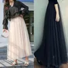 Skirts YIBER 3Layers Mesh Long Tulle Skirt A Line Fashion High Waist Elegant Korean Summer Chic Party Gauze Tutu Women