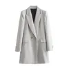 Abiti da donna Elegante blazer solido con spalline Risvolto anteriore Doppiopetto Giacche lunghe per le donne Capispalla casual da donna