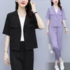 Kvinnors tvådelade byxor 2024 Summer Professional Style Suit Short Sleeved Jacket Versatile T-Shirt Bindas casual Three Set