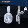 Bracelet Cwwzircons oreille Non percée magnifique haut cubique zircone cristal femmes fête Clip sur longues boucles d'oreilles sans Piercing Cz586