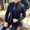Boutique Solid Color Men's Casual Office Business Suit Three and Two Piece Set Groom Wedding Dress Blazer Waistcoat Trousers 240102