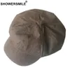Кепки Showersmile, льняная кепка газетчика, женская однотонная винтажная восьмиугольная кепка, мужская шляпа художника в британском стиле, серая, хаки, осенние кепки и шапки