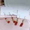 Wassertropfenförmige Glas-Ohrringe im chinesischen Stil, rote Farbe, für Frauen und Mädchen, modische, zarte, runde, geometrische Ohrringe mit Perlen