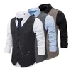 Gilets pour hommes Gilet de couleur unie Hommes Slim Fit Simple Boutonnage Col V Business avec chaîne Décor Anti-rides Poches plaquées A