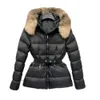 Piumino bianco da donna elegante Giacca invernale da donna Cappotto Collo in vera pelliccia Parka caldo alla moda con cintura Cappotto da donna slim fit Tasche grandi z6