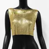 Serbatoi da donna Shiny Y2K Top in metallo con paillettes Crop Top Donna Estate Rave Party Sexy gilet corto Nightclub Tank High Street Abbigliamento