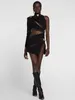 Robes décontractées Mode Noir Creux Sexy À Manches Longues Une Épaule Élégante Mini Robe De Bandage Robes De Fiesta Elegantes Para Mujer 2024