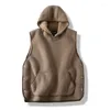 Men's Vests Japanese Haruku Leisure Lining Thickened Jacket 2024 Winter Plush Hooded Solid Color Vest Korean Clothing