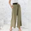 Frauen Hosen Sommer Baumwolle Leinen Solide Colo Lose Für Frauen Casual Hohe Taille Breite Bein Mode Damen Hosen Pantalon 25300