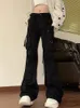 Mulher casual joggers apertado bodycon y2k goth estiramento calças até o chão bolsos múltiplos bolsos design diário vintage moda 240102