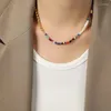 Choker Minar Böhmen Multicolor Natural Stone Freshwater Pearl Strand Beaded Halsband för kvinnor Rostfritt stål PVD -pläterade chokers