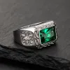 Anéis de casamento esculpidos com corte CZ verde 14K ouro branco joias vintage para mulheres e homens EUA Tamanho 7-13