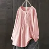 Linen blouse spring women tops long sleeve button shirts soild color loose top and clothes 240117