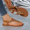 Sandales rétro chaussures plates pour femmes 2024 été mode perle tongs femme Opne Toed plage solide Rome Zapatos De Mujer
